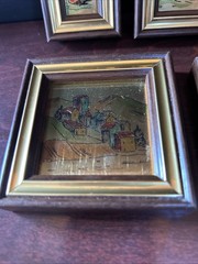 Vtg Set (7) Miniature Italian Gold Leaf Paintings Framed W/Original Box, Rare!