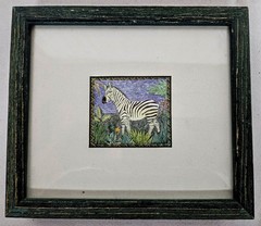 African Wildlife Framed Art (2) pieces Zebra Tiger Pier One Etching 8×7 each