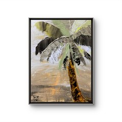 XIN-XIN Original Acrylic Painting Neutral Palm Tree Earthy Sage Art 11×12