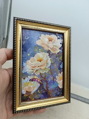 White Peonies Original Oil Painting 4×6 Framed Signed Floral Impasto Wall Art