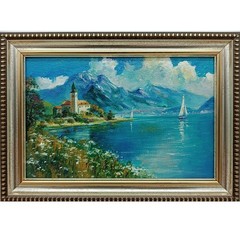 Sailboat Original Oil Painting 6×4 Framed Signed Lake Mountain Landscape Art