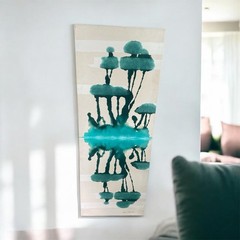 Original Abstract Mid Century Modern Style Painting Signed Ann Edwards Vertical