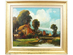 Sunshine and Shadows after Rudolf Weber Oil on Board Artist Signed, 22×25 framed