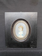 1830’s Miniature Folk Art Portrait Naive Charming Holding Flower American School