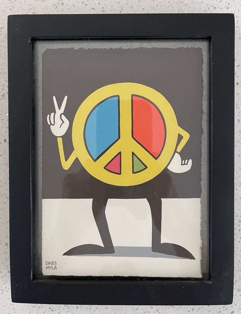 DABSMYLA Original Painting Signed Framed 5 x 7 Art Peace sign