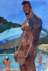 Art Gay Erotic Watercolor „Shy nudist“ 15,3 * 10,5 in. I.Bubentcov
