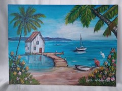 Beach House Seaside Original Coastal Painting 9×12 Canvas Wall Art Home Decor