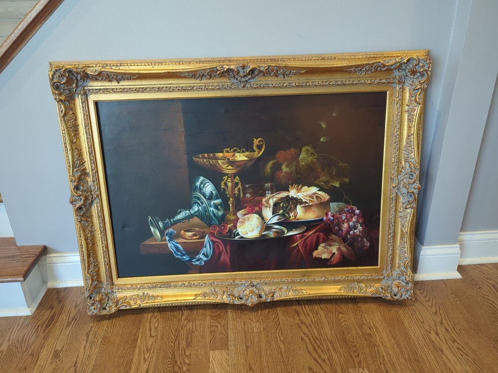 Vintage „Still Life With Fruits Scene“ Painting – Signed And Framed 44X32
