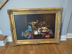 Vintage „Still Life With Fruits Scene“ Painting – Signed And Framed 44X32