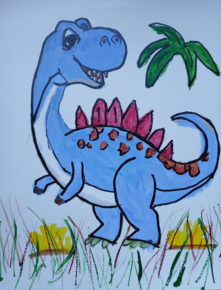 Impressionism 11×14 Blue Friendly Dinosaur Handmade Acrylic ART Painting