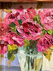 Framed ACEO Original Oil Painting Roses Flowers Vase Art Impasto Signed