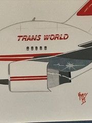 Vintage TWA Trans World Airlines 767 by Hurley Signed & Matted 1993 Art Print