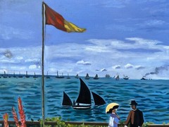 Claude Monet Signed Oil Painting on Canvas 19×27 in Impressionism .