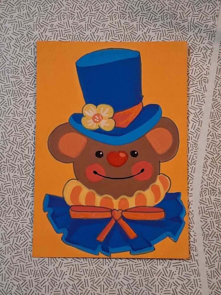 ACEO Original Art Teddy Clown Painting Cute Illustration Acrylic DoodlingBird