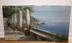 Edwardo Scognamiglio ( Italian 19/20th ) Oil Painting Reading Monk Amalfi Coast