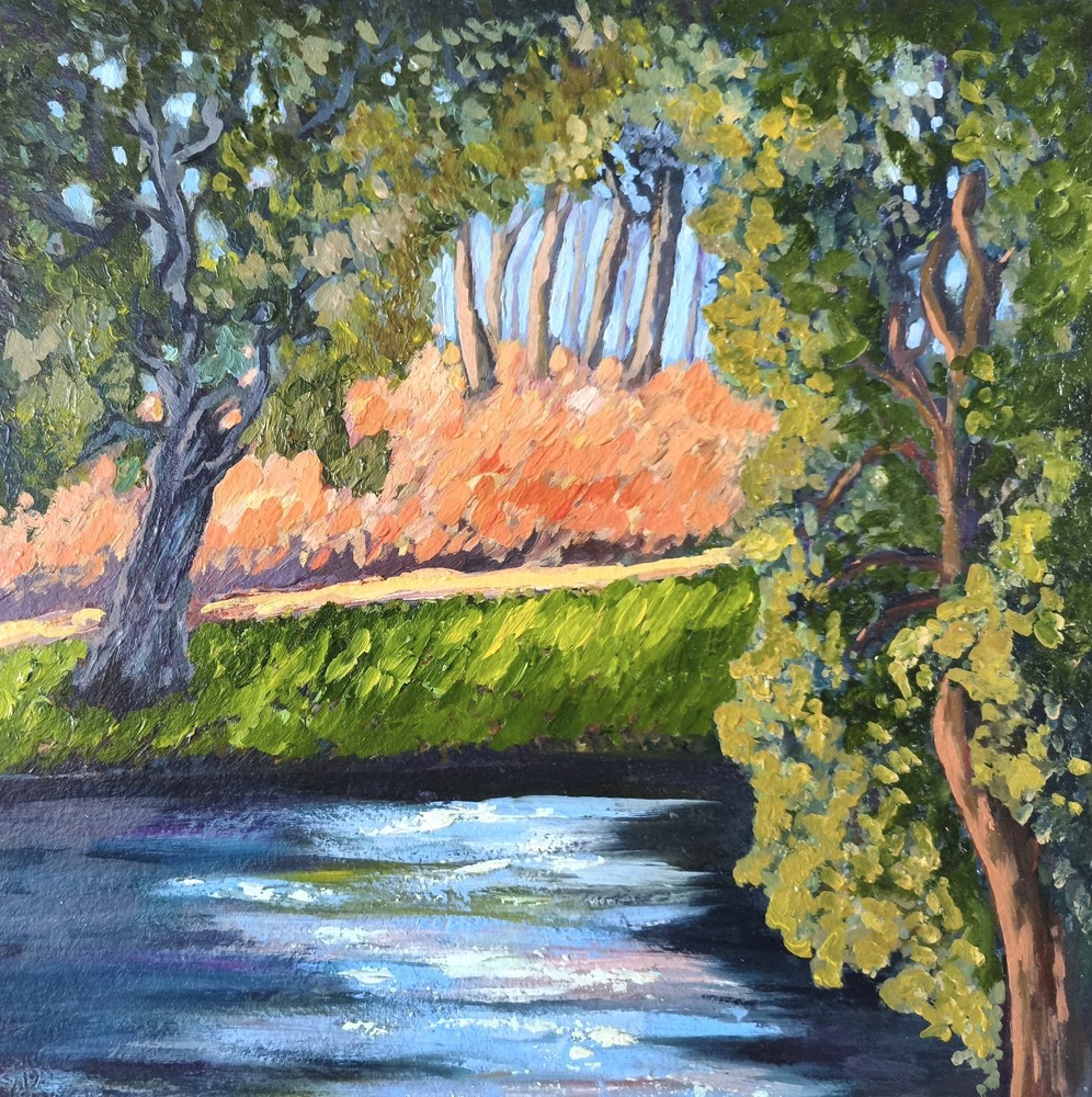 Original Oil Painting Old Trees Landscape Impasto Artwork on Panel 12x12in