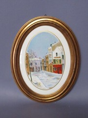 Oval Painting On Ceramic Landscape Signed Vintage 20th Century