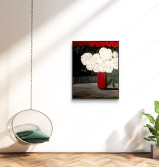 Modern Floral Still Life Painting 30×24 | Red White Black | Contemporary Art