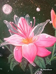 New 12 inch Acrylic Fantasy Painting of Pink Lillies by LUMLifeArt