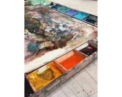 Watercolor landscape Zurich Switzerland travel essentials Swiss batik (original)