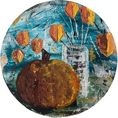 Autumn Pumpkin Golden Berry Original Art Work Canvas Autumn