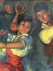 SASSOON ANTIQUE SPANISH DANCE OIL PAINTING VINTAGE FLAMENCO DANCER SPAIN 1960