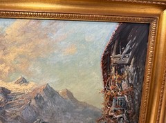 Vintage original Wolfang Pogzeba donkey mountain oil painting on board landscape