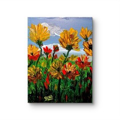 Original Hand Painted 11×14 Landscape Acrylic Canvas Bright Sunflower Field Art