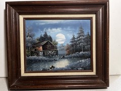 Vintage Original Oil Painting Rustic Landscape Scene – Signed Peters,