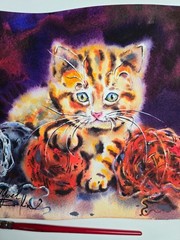Original Ginger Kitten with Yarn Balls Watercolor Art – Cat Art, 8.5 x 11 in