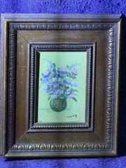 Mini floral painting Ornate frame 6 x 7 in