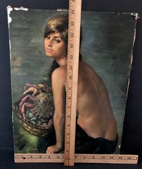 Vintage Painting On Canvas Of A Bareback Woman