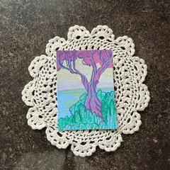 ACEO Original Painting ATC, Neighborhood Trees Series, Tree #3, Impressionist
