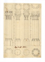Nice drawing of architectural details, ink drawing on vellum paper , 1850s