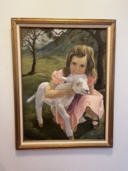 Original Utah Artist Joseph Francis Marion Wilson Painting – Girl with Lamb