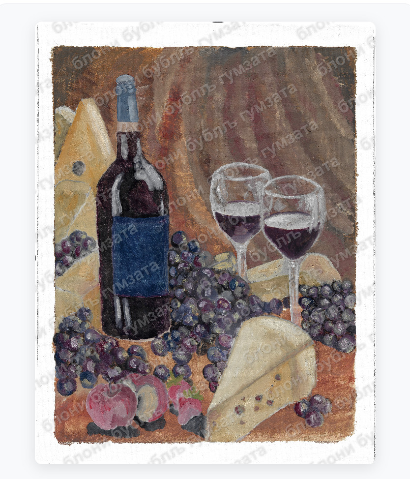 Wine and Cheese Oil Painting Reprint on Smooth Matte Paper