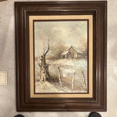 Medina Impressionist Winter Cabin Landscape Canvas Painting Signed Framed 12X16