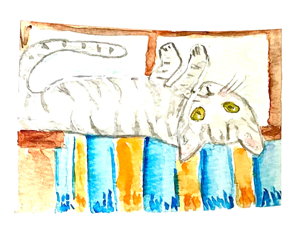 ACEO original cat kitty in a window laying on his blanket OOAK Cherie Donnell