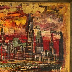 SFAX Original Vintage Signed Cityscape Skyline Landscape Oil on Canvas Painting