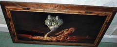 Vtg NATIVE AMERICAN WOLF Original BLACK VELVET OIL PAINTING Carved Wood Frame
