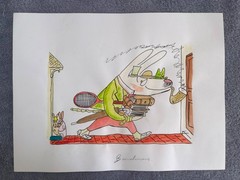 LUDWIG BEMELMANS (15.7x 11.8) painting on old paper signed stamped