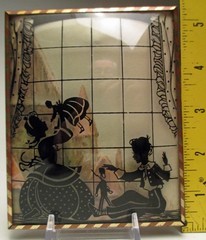Vintage Silhouette Convex Picture Kids at Play 5” X 4” wide by Benton Glass Co.