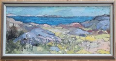 SCANDINAVIAN COASTAL LANDSCAPE SWEDISH MODERN „HUNNEBOSTRAND“ SIGNED DATED – 69