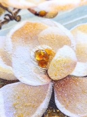 Amber Painting Magnolia Blossom Natural Stones Handmade Art 25*34 cm