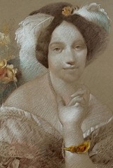 Antique Pastel Victorian Lady Portrait Painting Woman Fruit Roses 19th C English