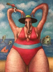 Elephant Lady Tourist Naples Florida Original Acrylic Painting 30×40 In Jocelyn