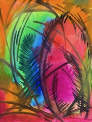 EXPRESSIVE PAINTING ABSTRACT COMPOSITION COLORFUL WILD MIDCENTURY MODERN ART 36X49
