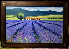 Original Impressionist Landscape Oil Painting Lavender France Alpes-Côte d’Azur