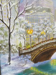 Art 16″/20″ Winter City Original oil painting Stretched Canvas