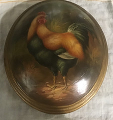 12”Rooster Oil painting on Oval Wood Artist~Old vintage Rare Original Art~Unique